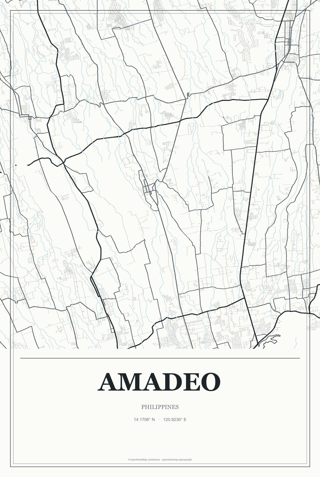 Amadeo, Philippines City Map Aluminum Sign in Gallery Air style