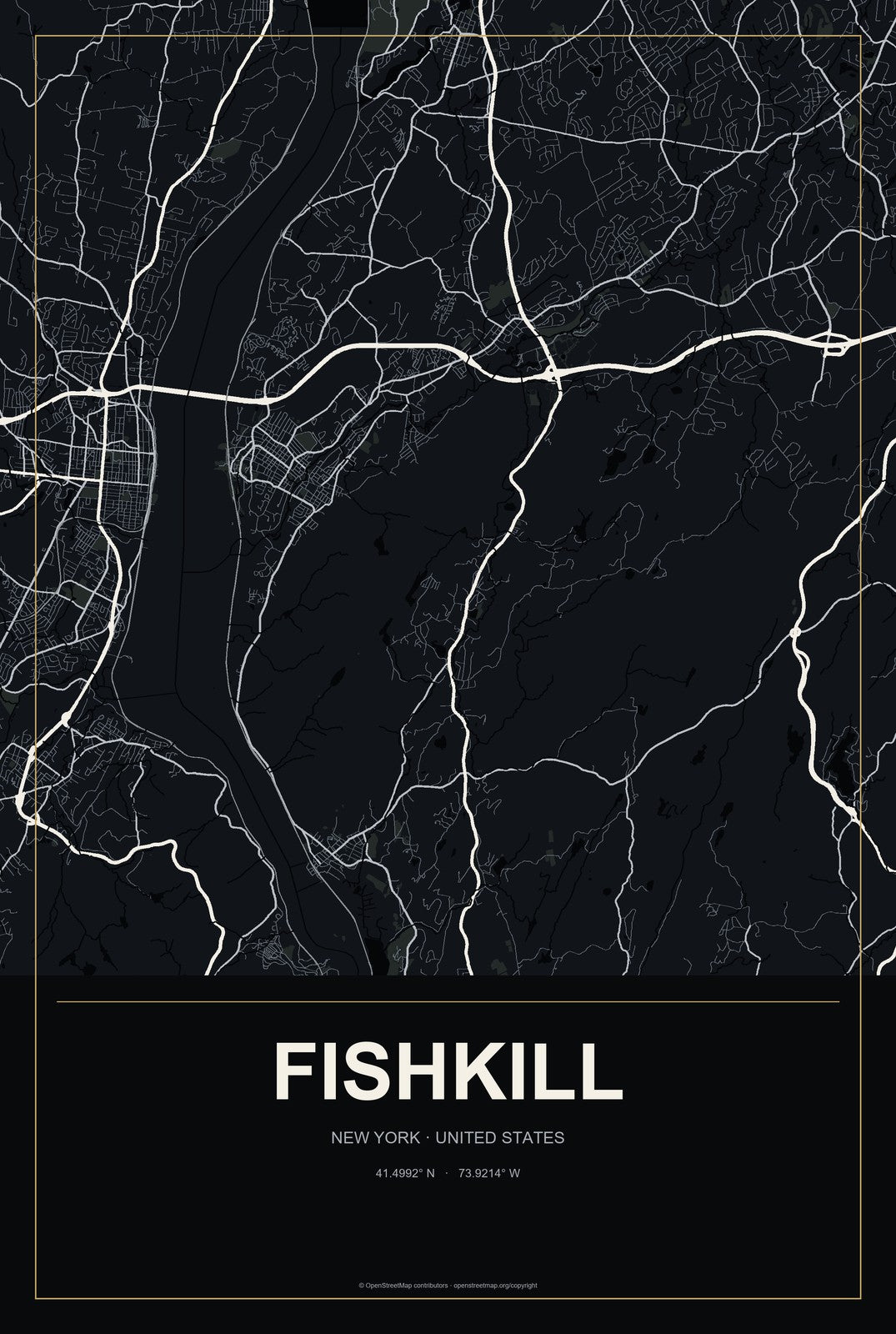 Fishkill, New York City Map Aluminum Sign in Metropolitan Noir style