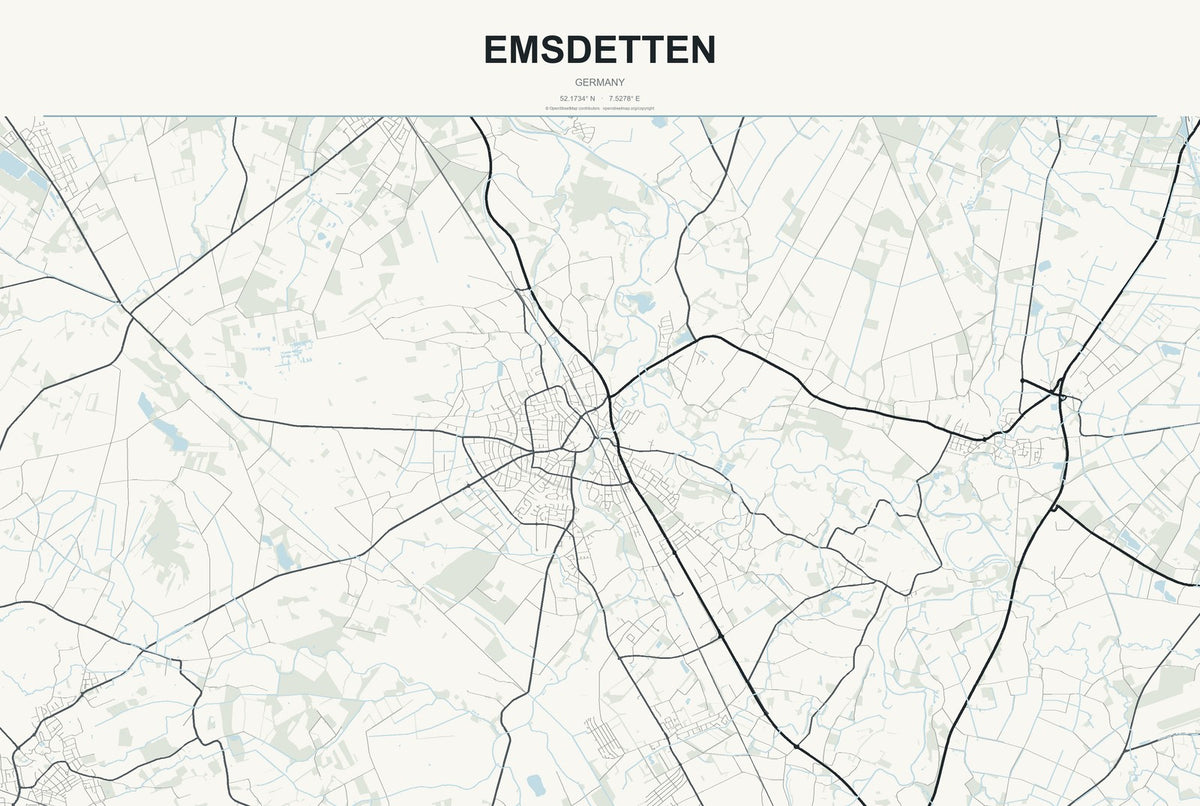 Emsdetten, Germany City Map Aluminum Sign in Headline Atlas style