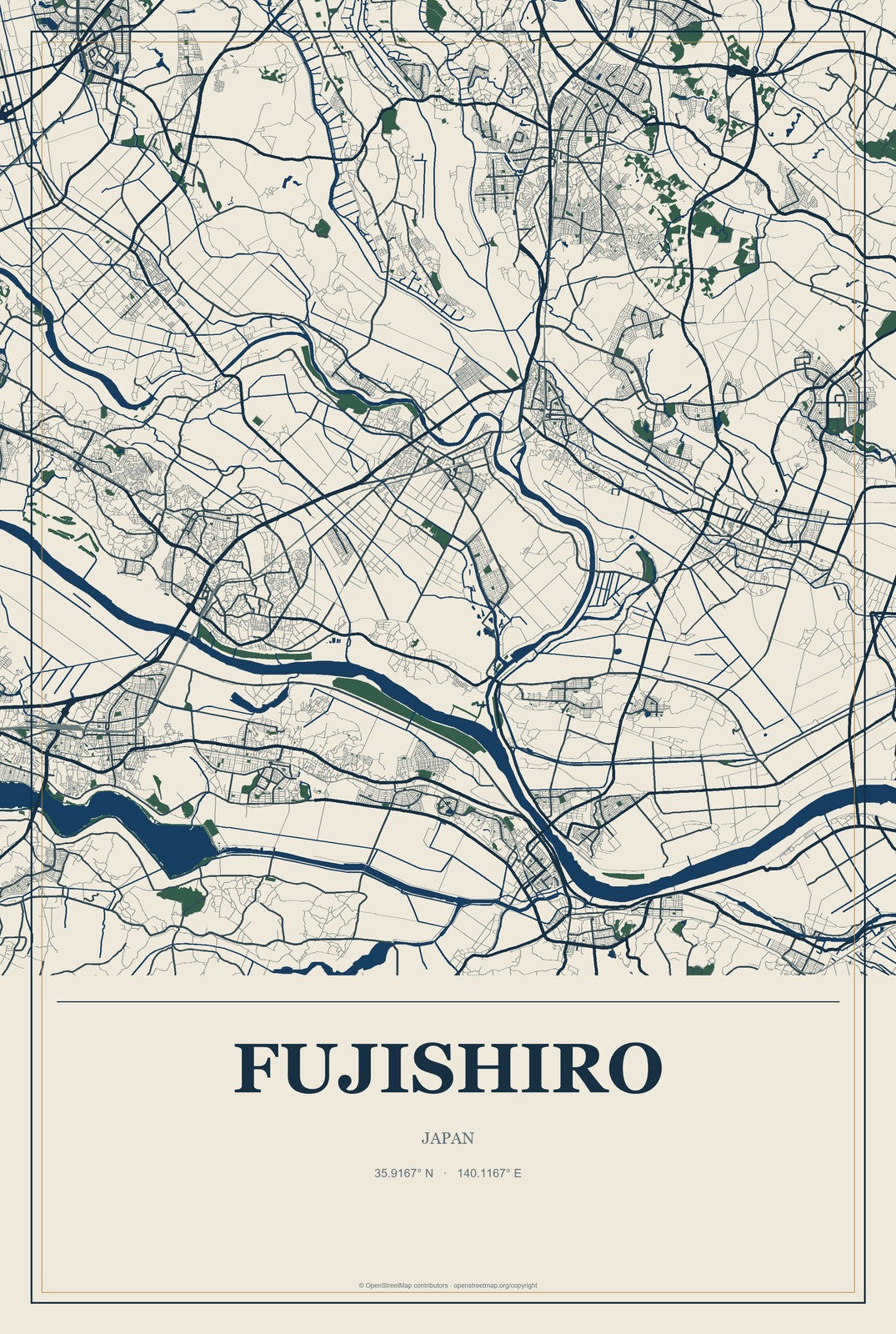 Fujishiro, Japan City Map Aluminum Sign in Coastal Cutout style