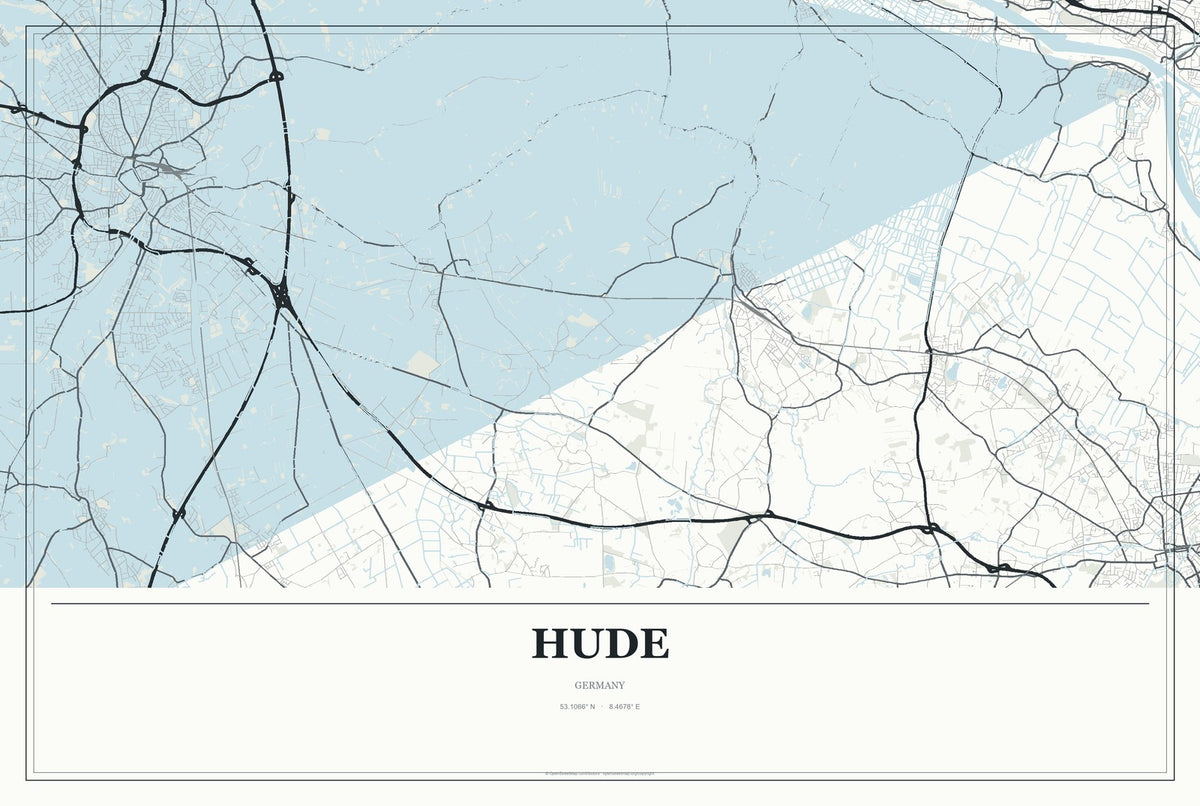 Hude, Germany City Map Aluminum Sign in Gallery Air style