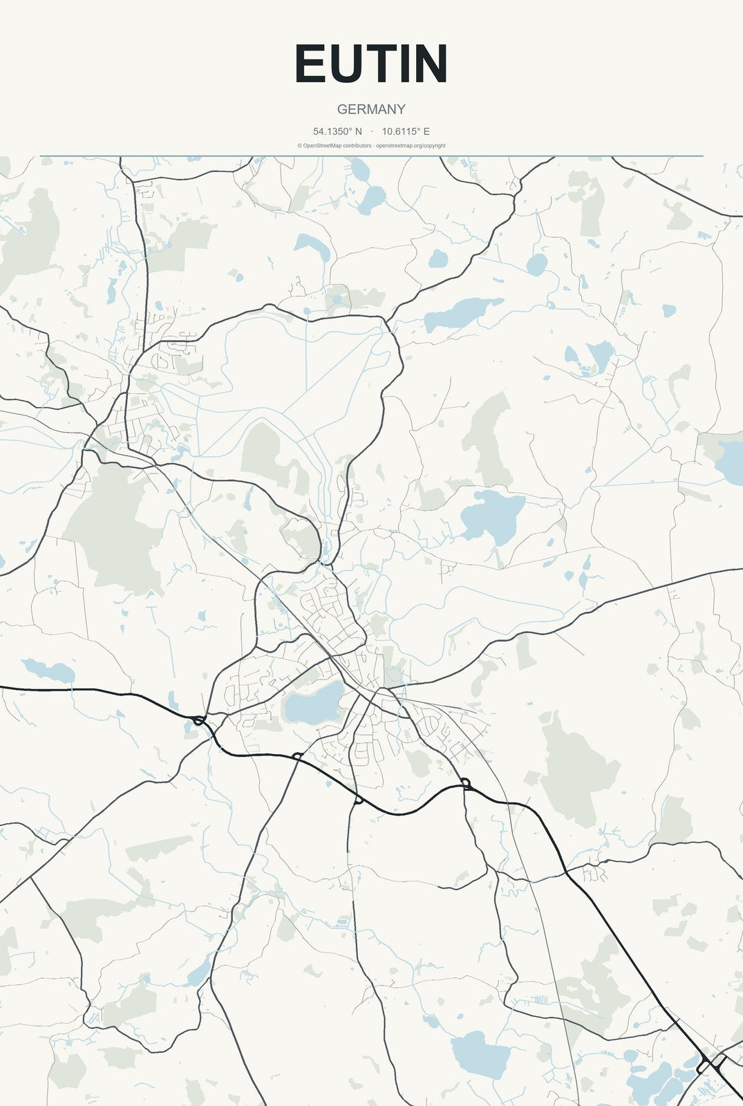 Eutin, Germany City Map Aluminum Sign in Headline Atlas style