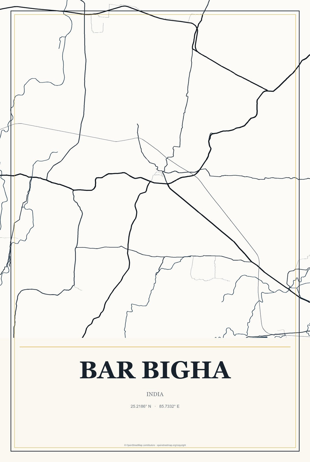 Bar Bigha, India City Map Aluminum Sign in Citrine Modern style