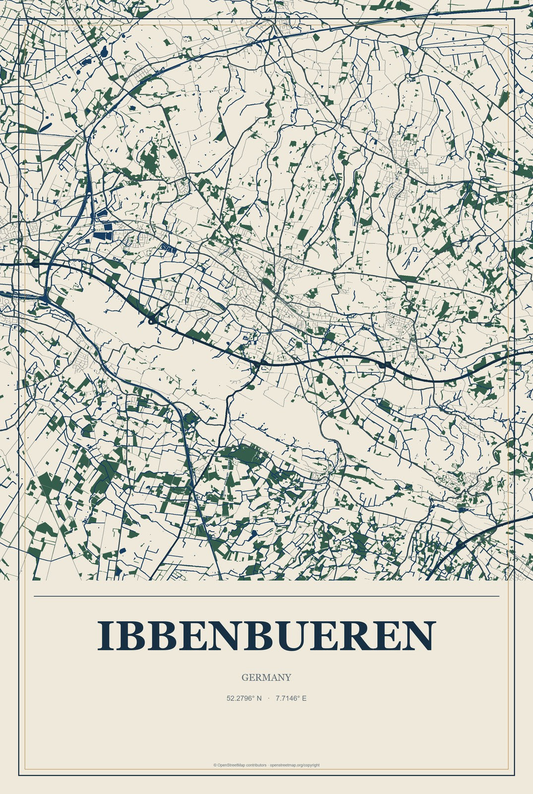 Ibbenbueren, Germany City Map Aluminum Sign in Coastal Cutout style