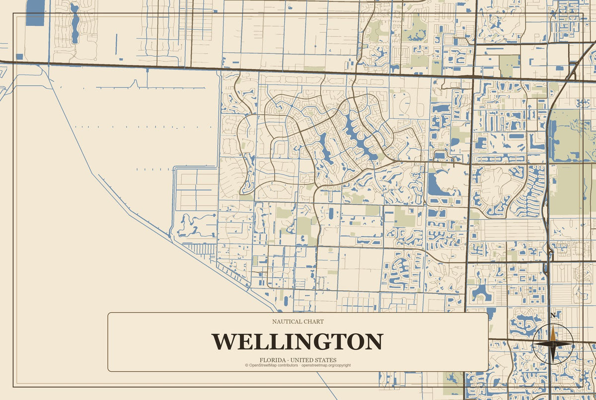 Wellington, Florida City Map Aluminum Sign in Heritage Nautical style