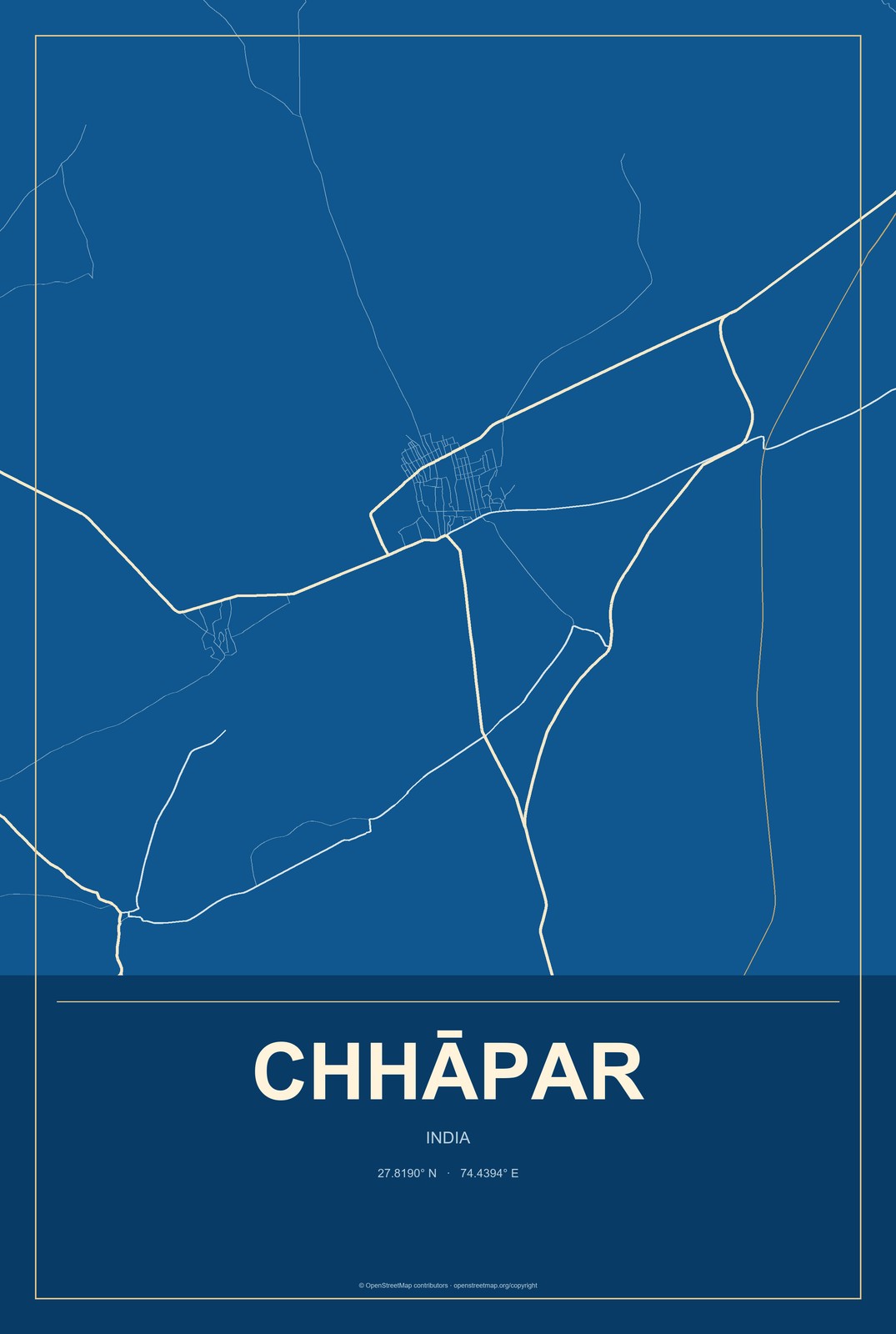 Chhāpar, India City Map Aluminum Sign in Harbor Cobalt style