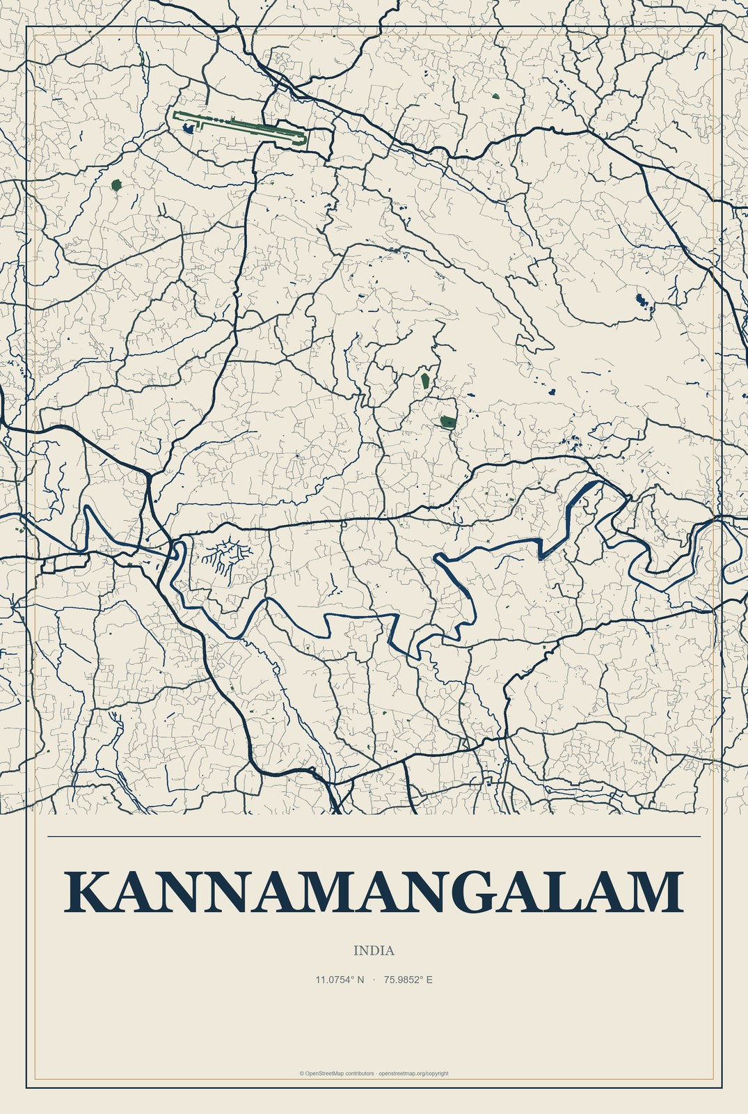 Kannamangalam, India City Map Aluminum Sign in Coastal Cutout style