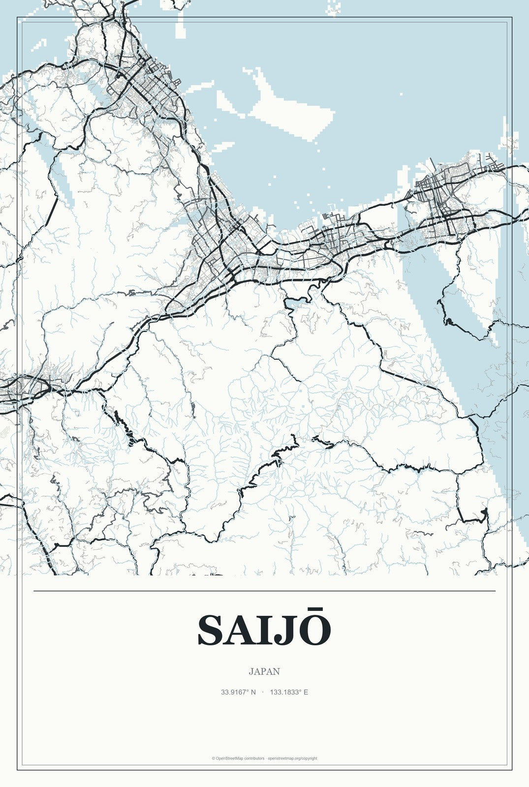 Saijō, Japan City Map Aluminum Sign in Gallery Air style