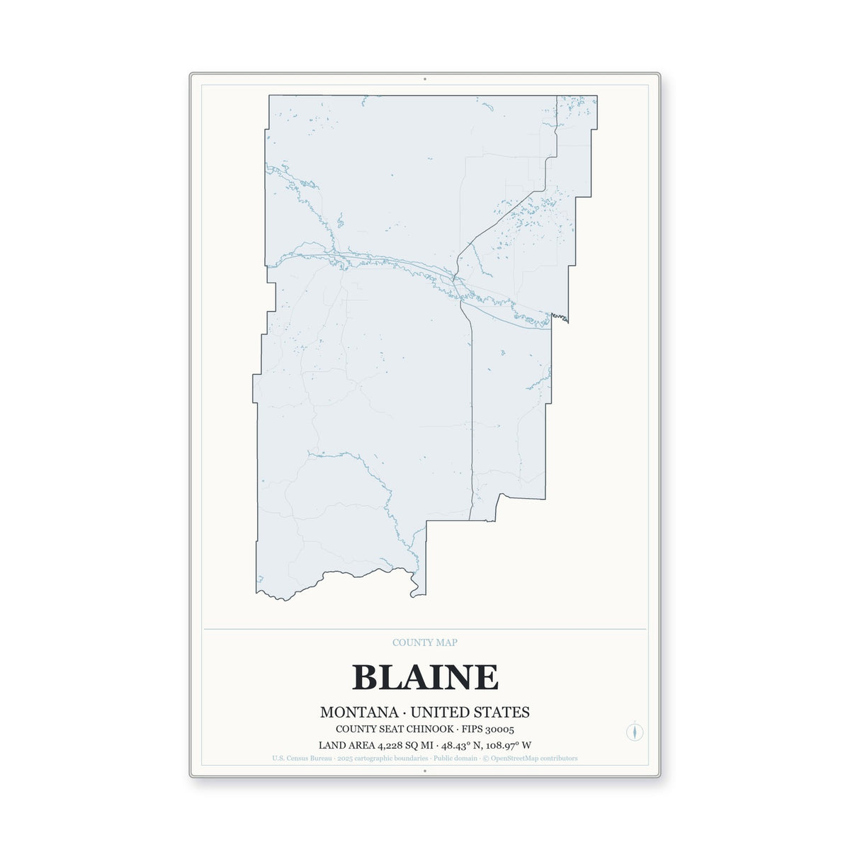 Blaine County, Montana Map Aluminum Sign in Gallery Air style