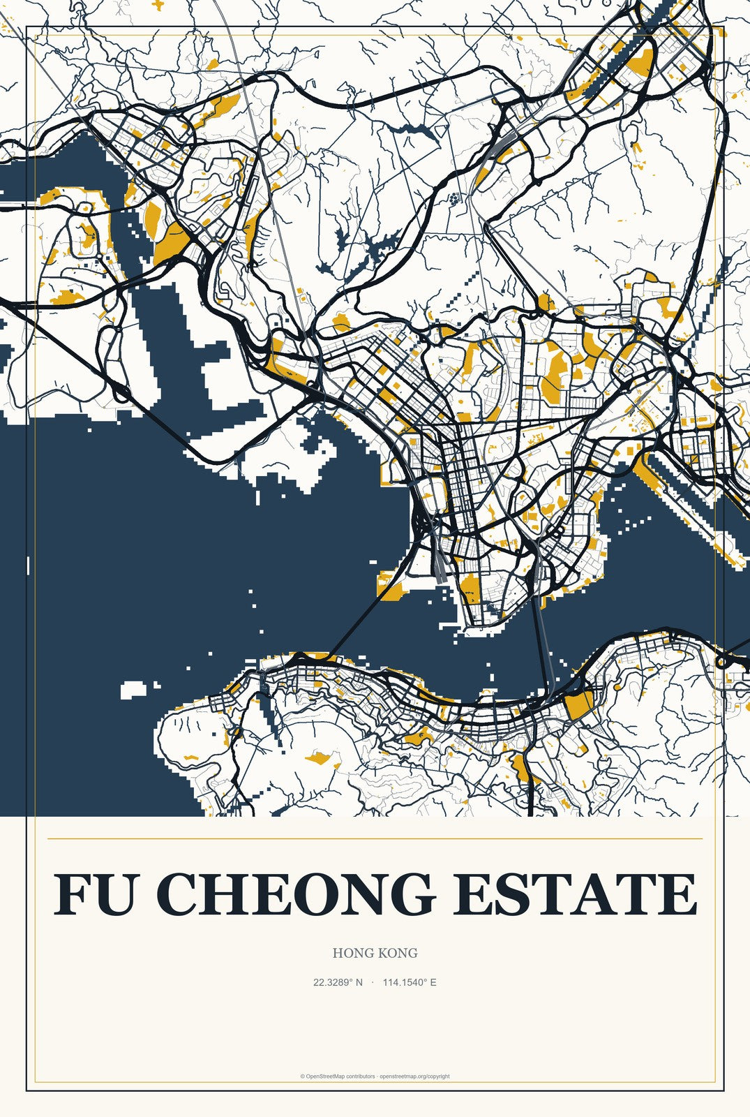 Fu Cheong Estate, Hong Kong City Map Aluminum Sign in Citrine Modern style