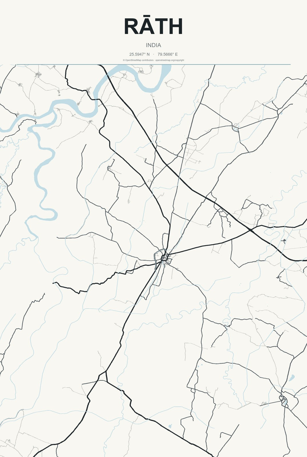 Rāth, India City Map Aluminum Sign in Headline Atlas style