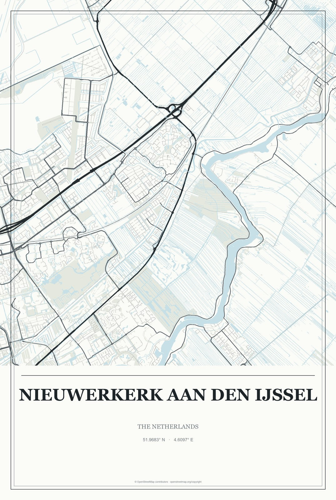 Nieuwerkerk aan den IJssel, The Netherlands City Map Aluminum Sign in Gallery Air style