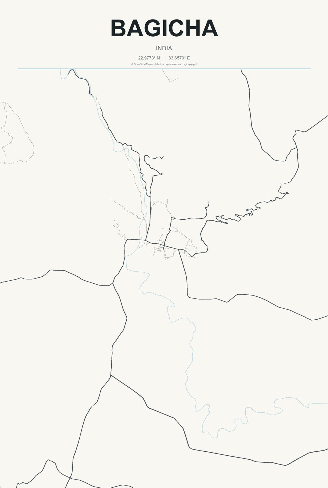 Bagicha, India City Map Aluminum Sign in Headline Atlas style