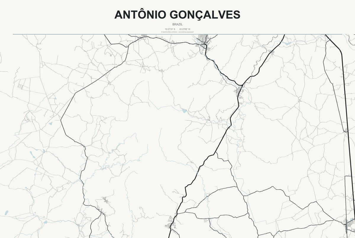Antônio Gonçalves, Brazil City Map Aluminum Sign in Headline Atlas style