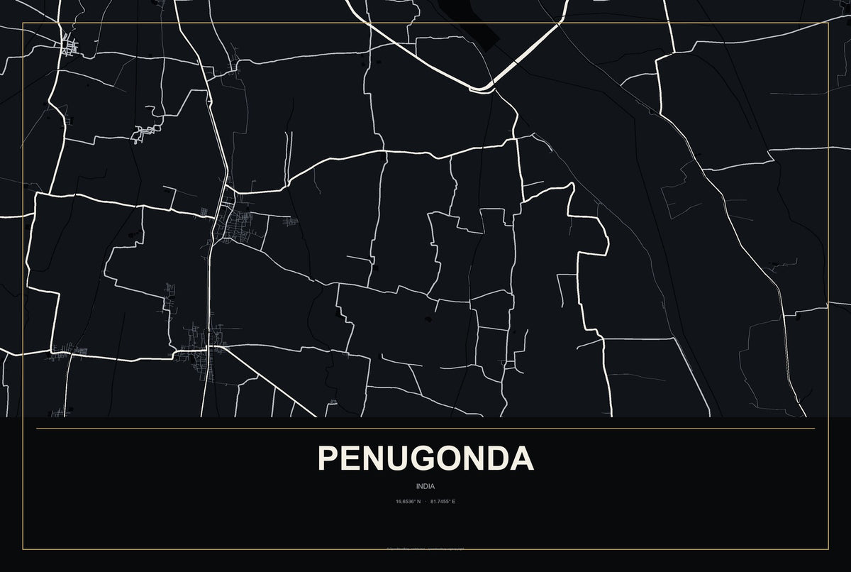 Penugonda, India City Map Aluminum Sign in Metropolitan Noir style