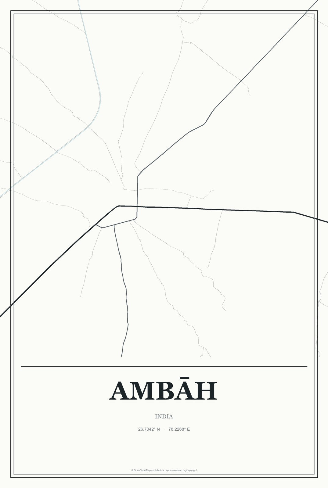 Ambāh, India City Map Aluminum Sign in Gallery Air style