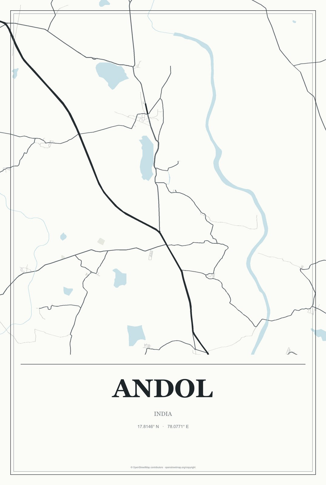 Andol, India City Map Aluminum Sign in Gallery Air style