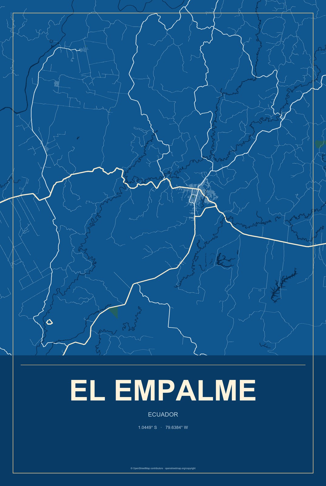 El Empalme, Ecuador City Map Aluminum Sign in Harbor Cobalt style