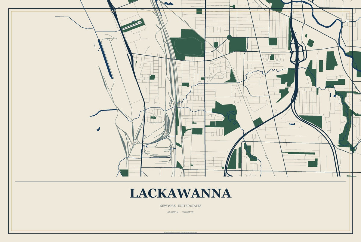 Lackawanna, New York City Map Aluminum Sign in Coastal Cutout style