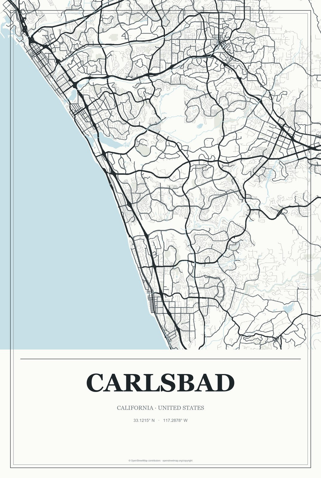 Carlsbad, California City Map Aluminum Sign in Gallery Air style