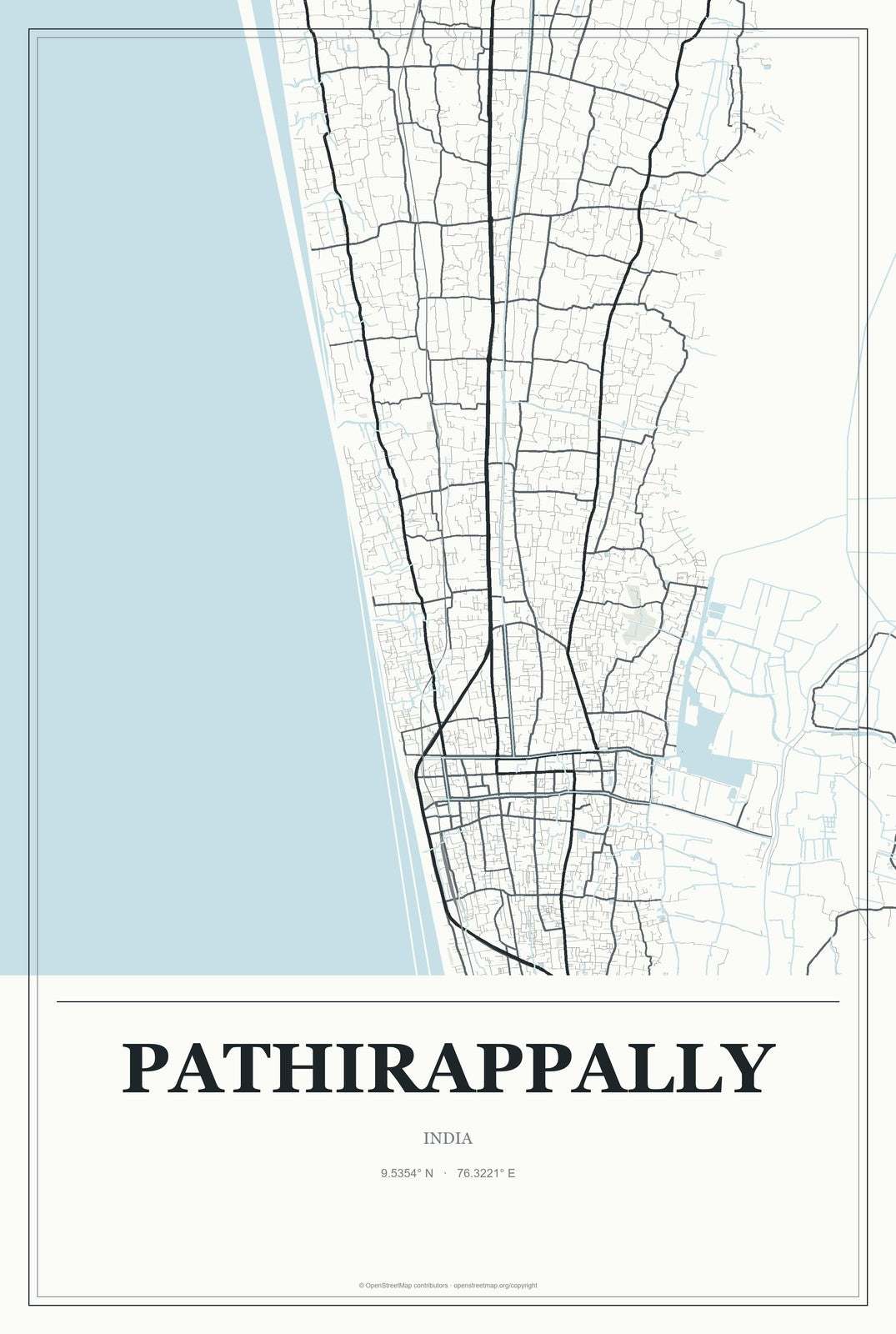 Pathirappally, India City Map Aluminum Sign in Gallery Air style