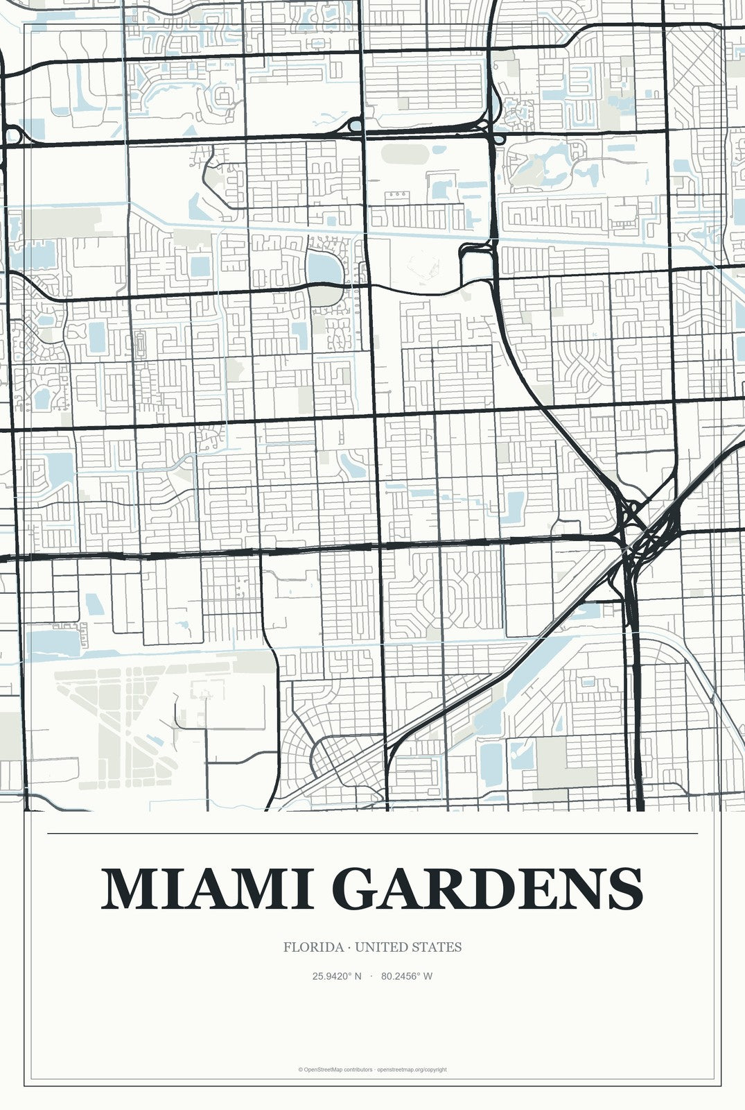 Miami Gardens, Florida City Map Aluminum Sign in Gallery Air style