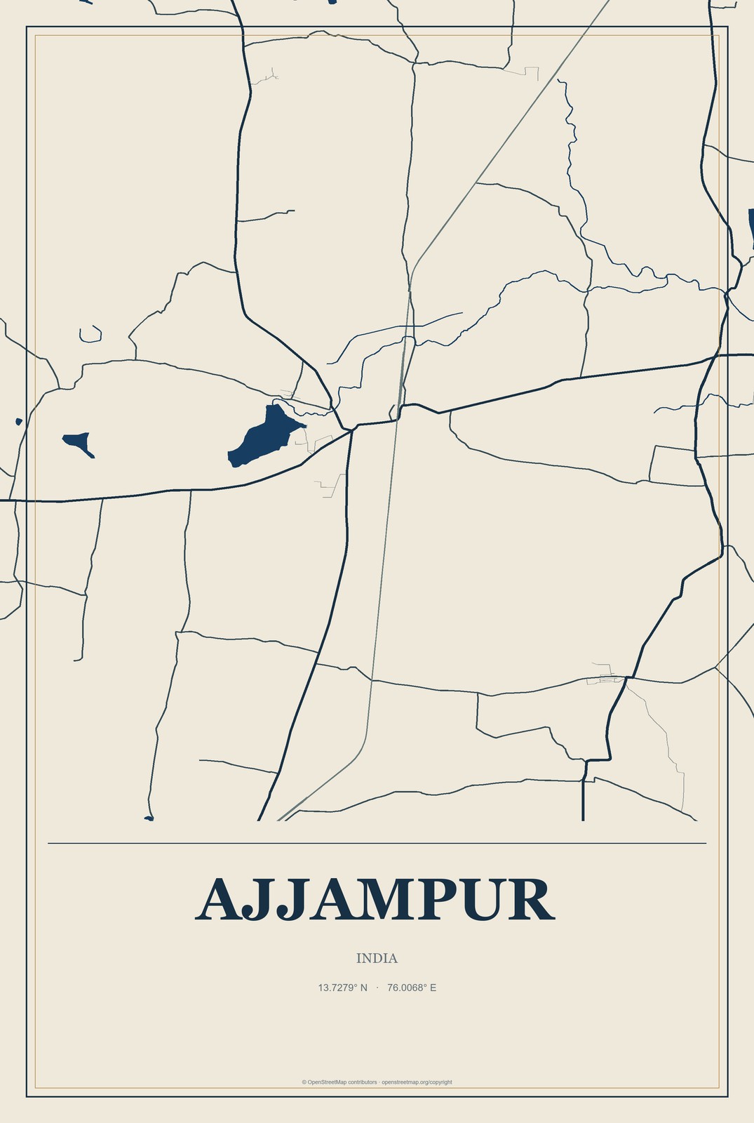 Ajjampur, India City Map Aluminum Sign in Coastal Cutout style