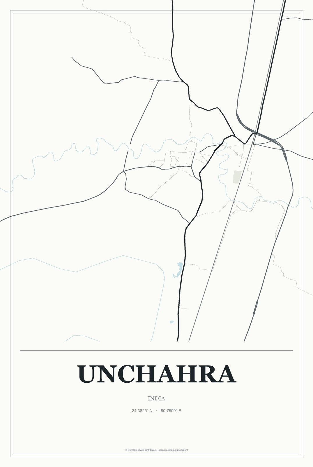 Unchahra, India City Map Aluminum Sign in Gallery Air style