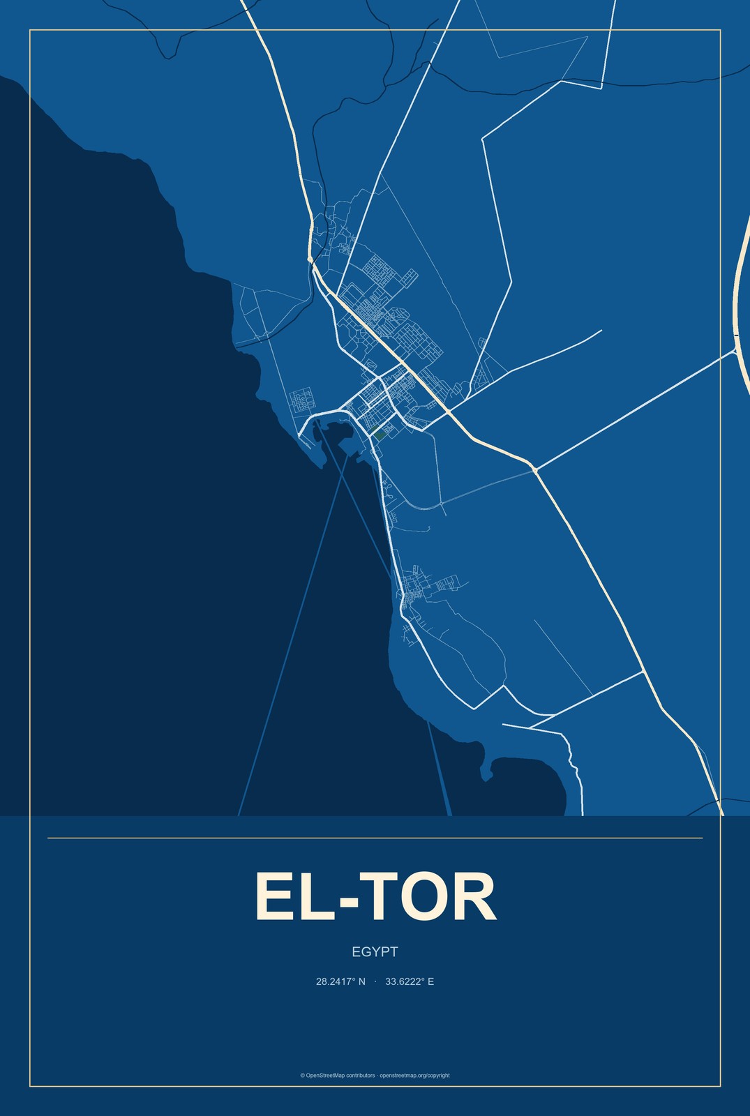 El-Tor, Egypt City Map Aluminum Sign in Harbor Cobalt style