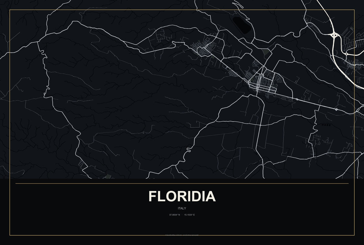 Floridia, Italy City Map Aluminum Sign in Metropolitan Noir style