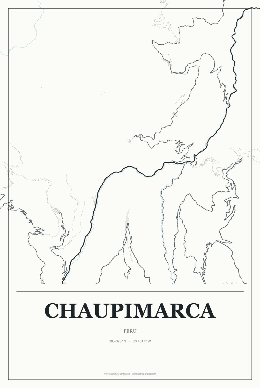 Chaupimarca, Peru City Map Aluminum Sign in Gallery Air style