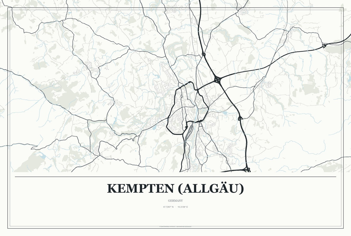 Kempten (Allgäu), Germany City Map Aluminum Sign in Gallery Air style