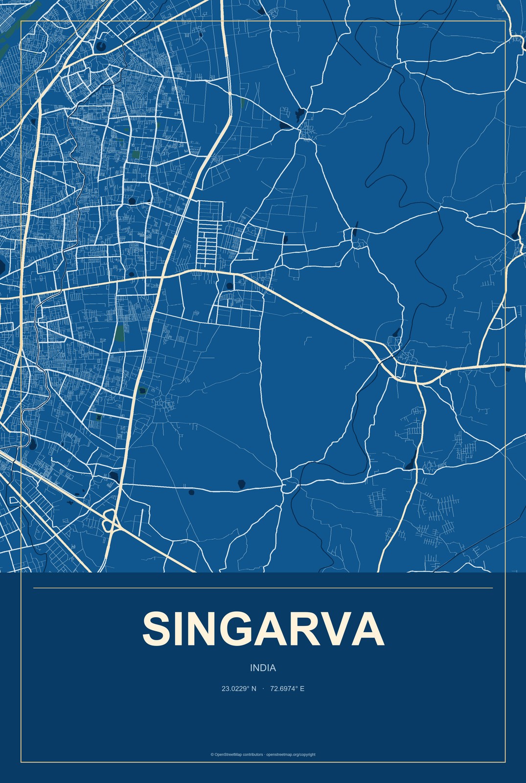 Singarva, India City Map Aluminum Sign in Harbor Cobalt style