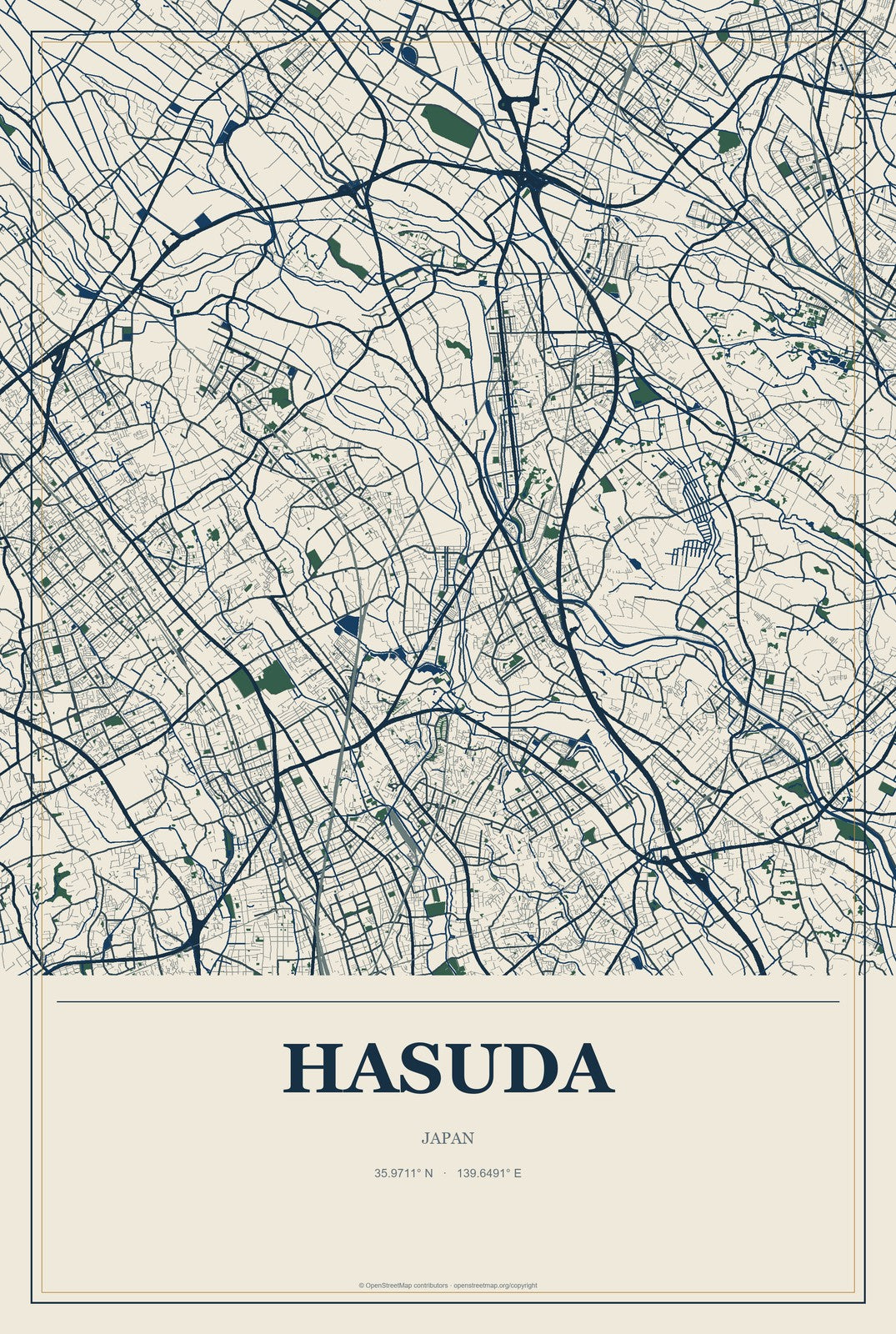 Hasuda, Japan City Map Aluminum Sign in Coastal Cutout style