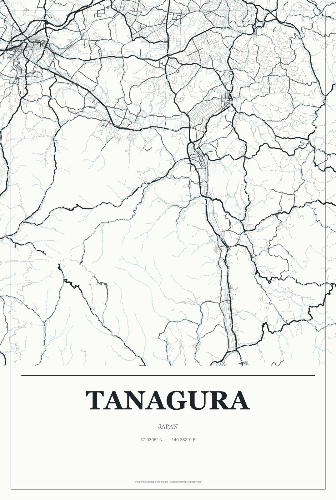 Tanagura, Japan City Map Aluminum Sign in Gallery Air style