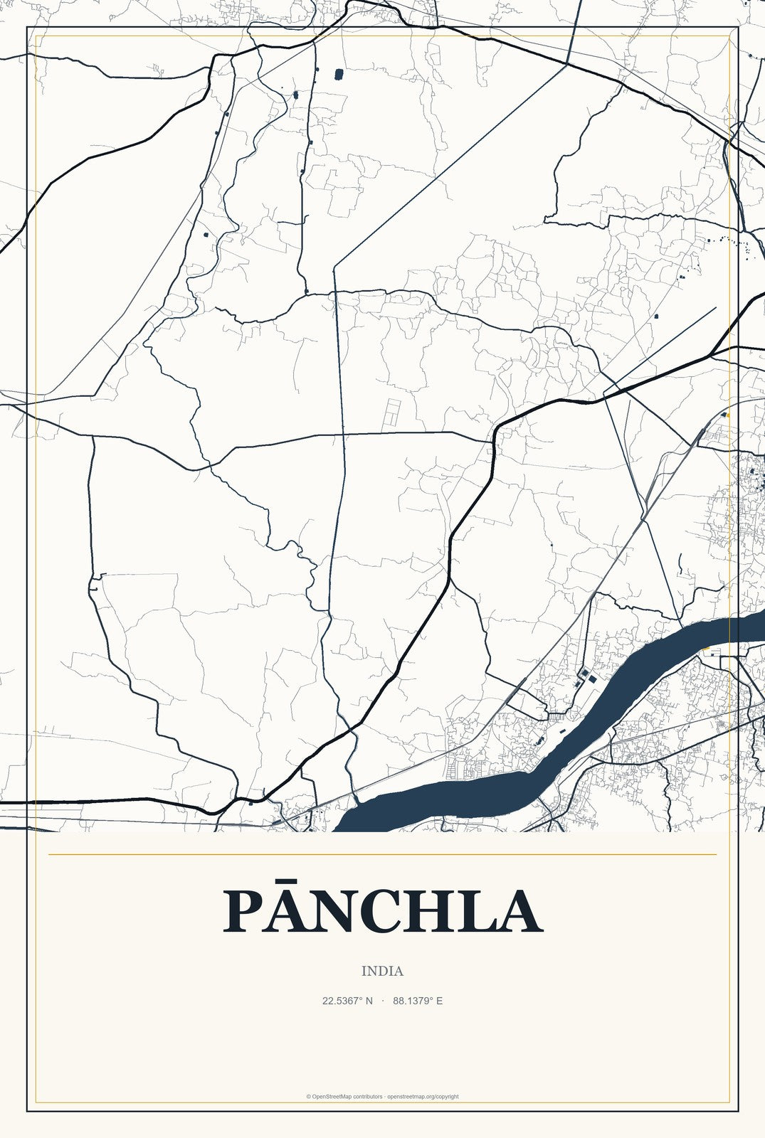 Pānchla, India City Map Aluminum Sign in Citrine Modern style