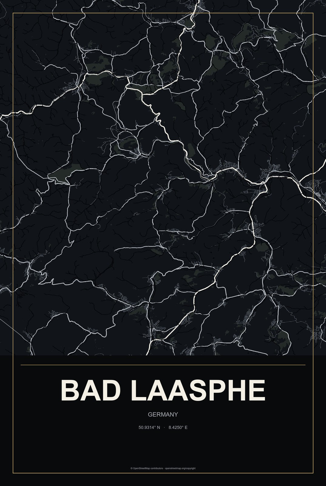 Bad Laasphe, Germany City Map Aluminum Sign in Metropolitan Noir style
