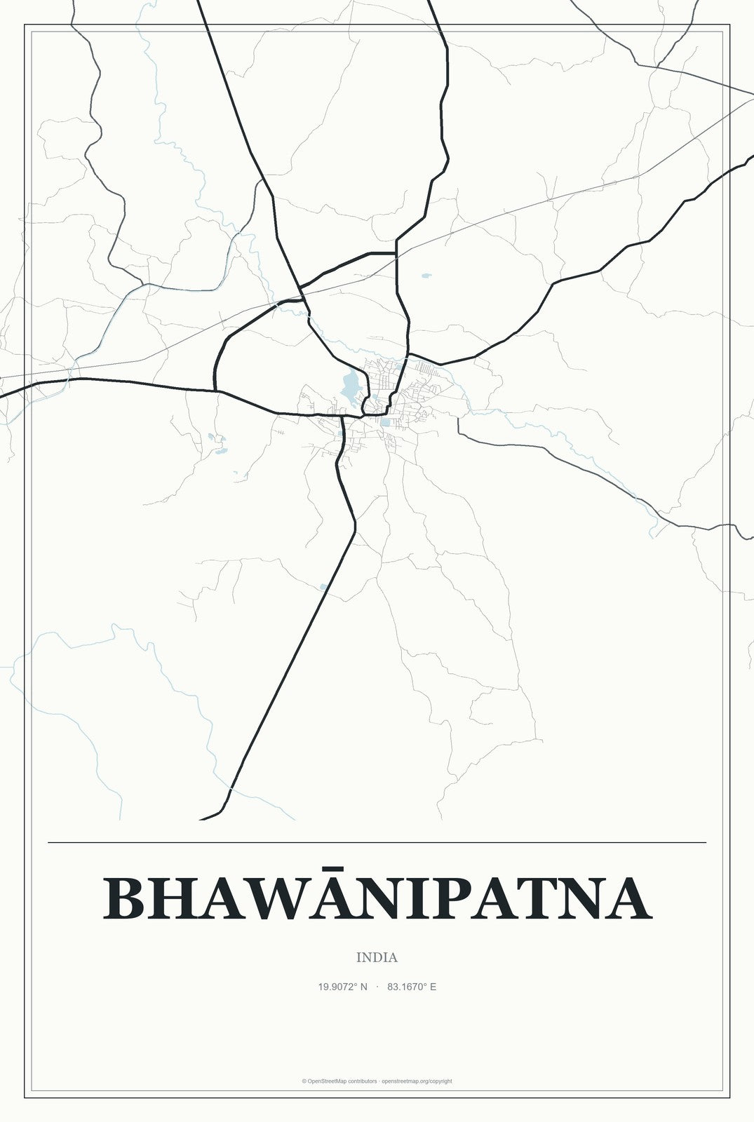 Bhawānipatna, India City Map Aluminum Sign in Gallery Air style