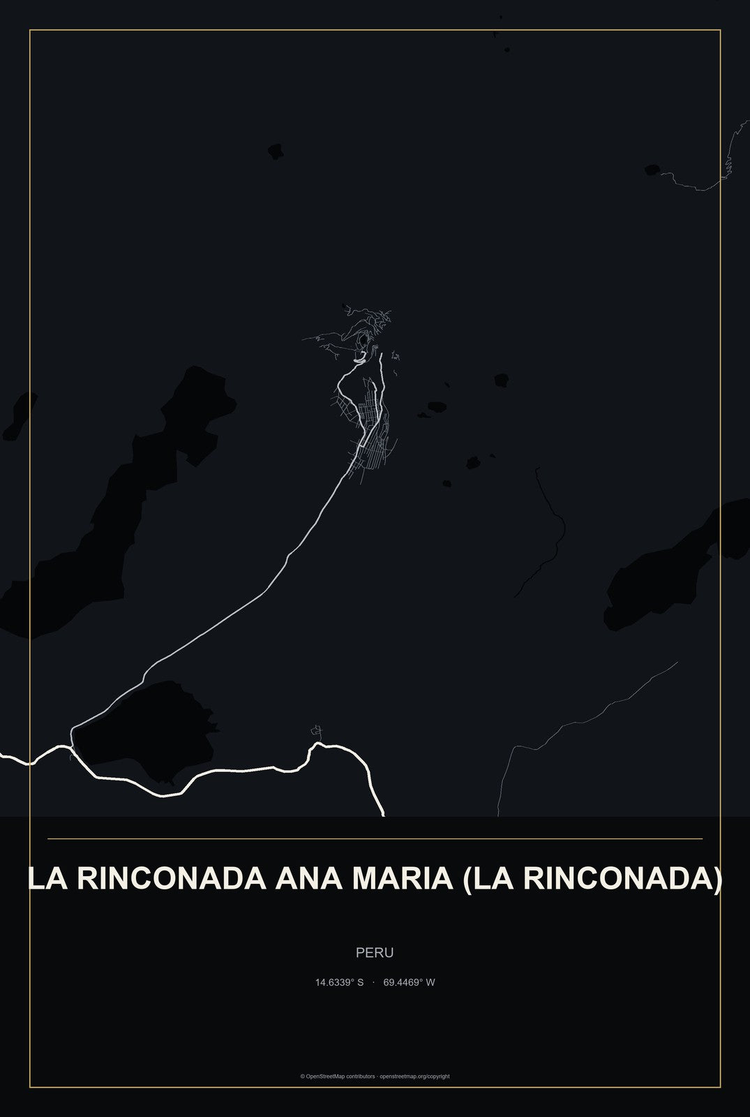 La Rinconada Ana Maria (La Rinconada), Peru City Map Aluminum Sign in Metropolitan Noir style
