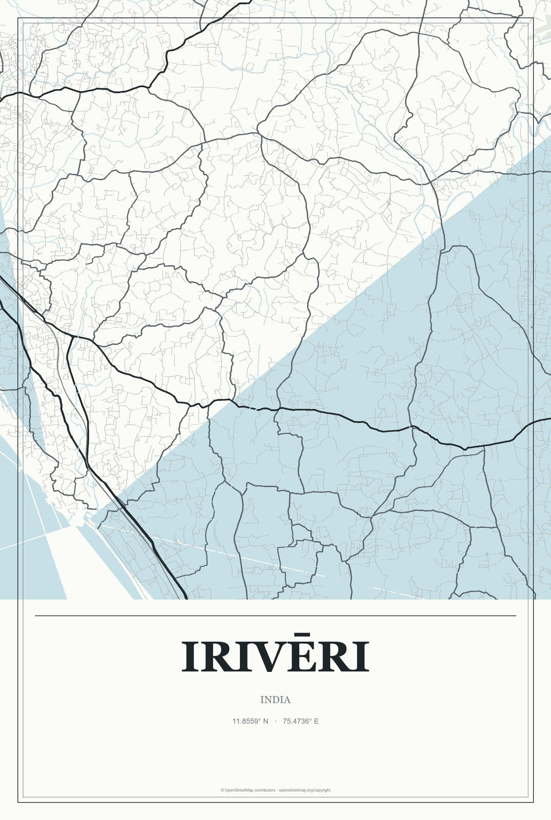 Irivēri, India City Map Aluminum Sign in Gallery Air style