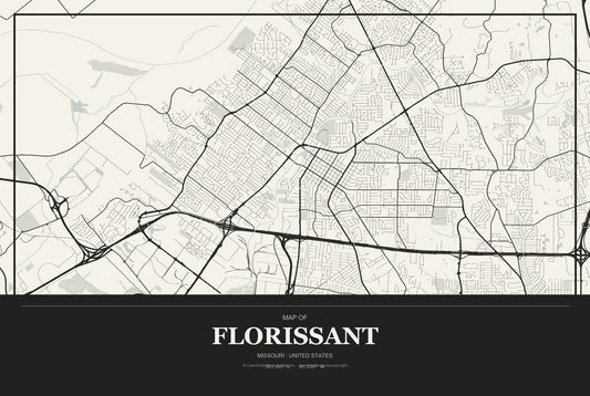 Florissant, Missouri City Map Aluminum Sign in Museum Plaque style