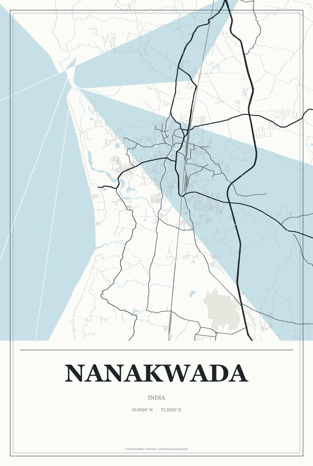 Nanakwada, India City Map Aluminum Sign in Gallery Air style