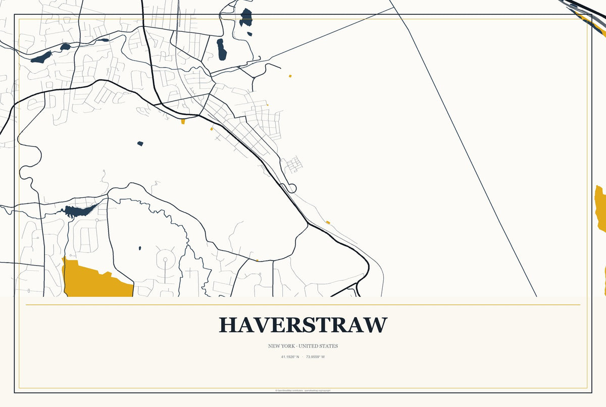 Haverstraw, New York City Map Aluminum Sign in Citrine Modern style