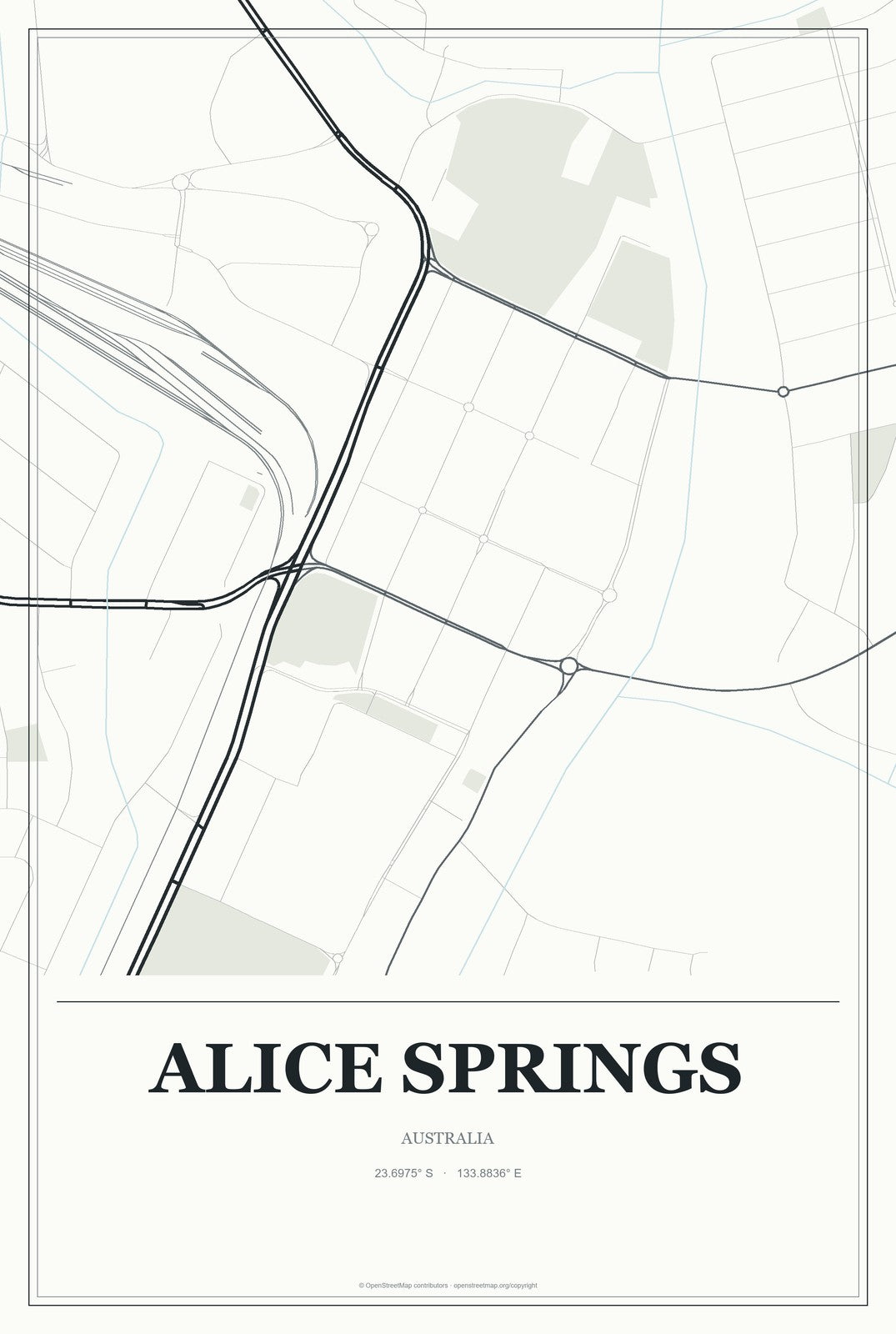 Alice Springs, Australia City Map Aluminum Sign in Gallery Air style