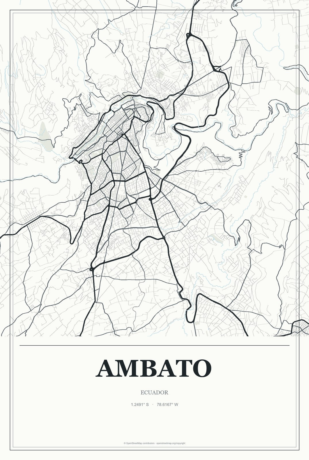 Ambato, Ecuador City Map Aluminum Sign in Gallery Air style