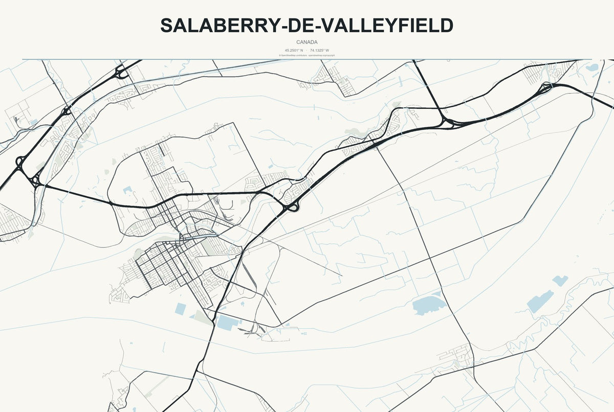 Salaberry-de-Valleyfield, Canada City Map Aluminum Sign in Headline Atlas style