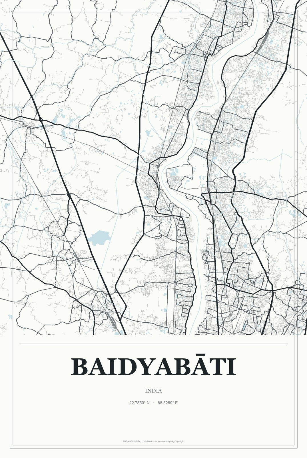 Baidyabāti, India City Map Aluminum Sign in Gallery Air style