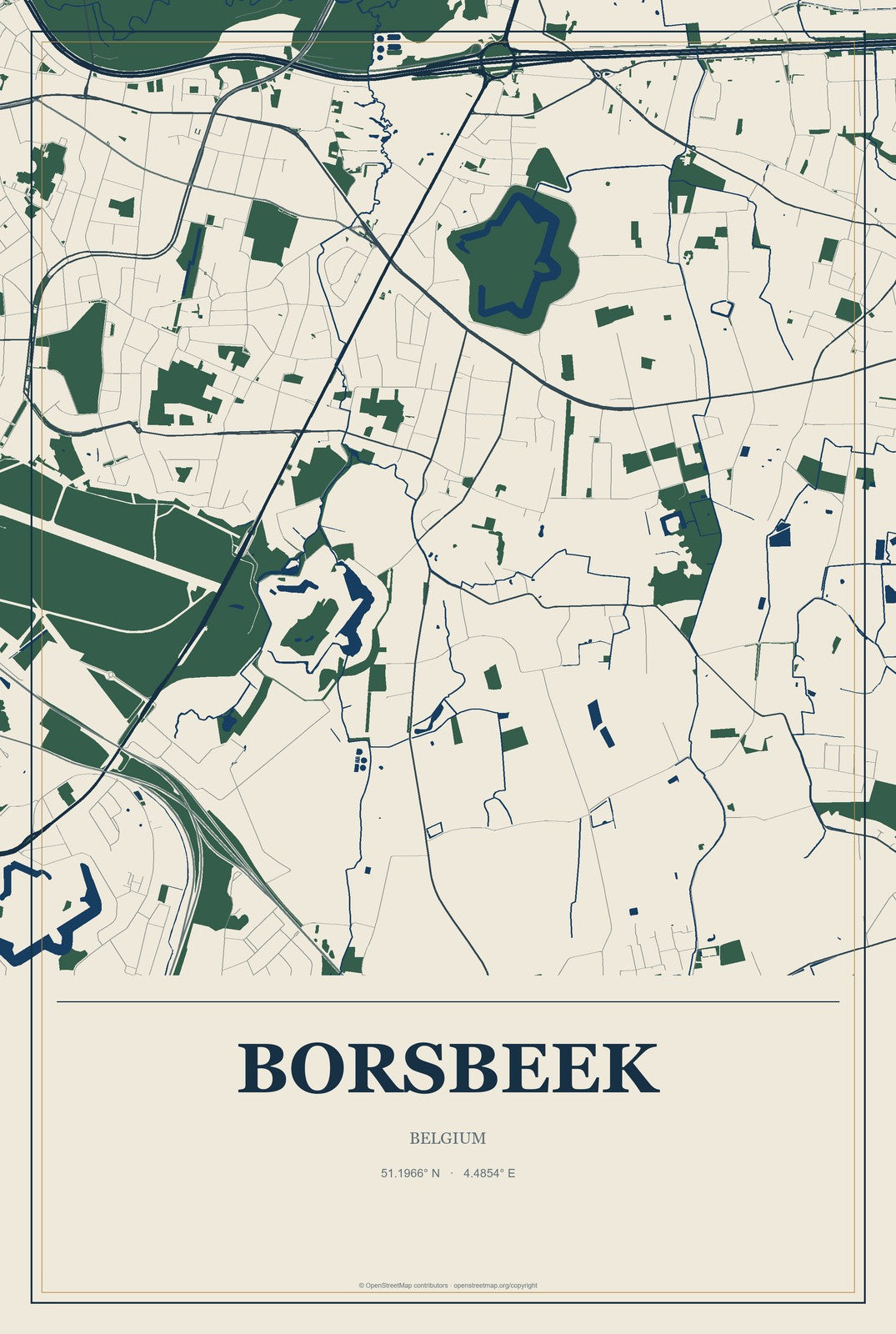 Borsbeek, Belgium City Map Aluminum Sign in Coastal Cutout style