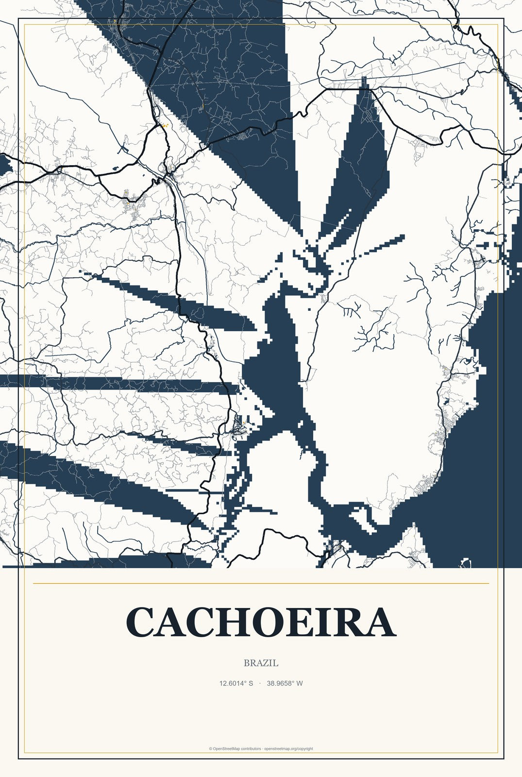 Cachoeira, Brazil City Map Aluminum Sign in Citrine Modern style