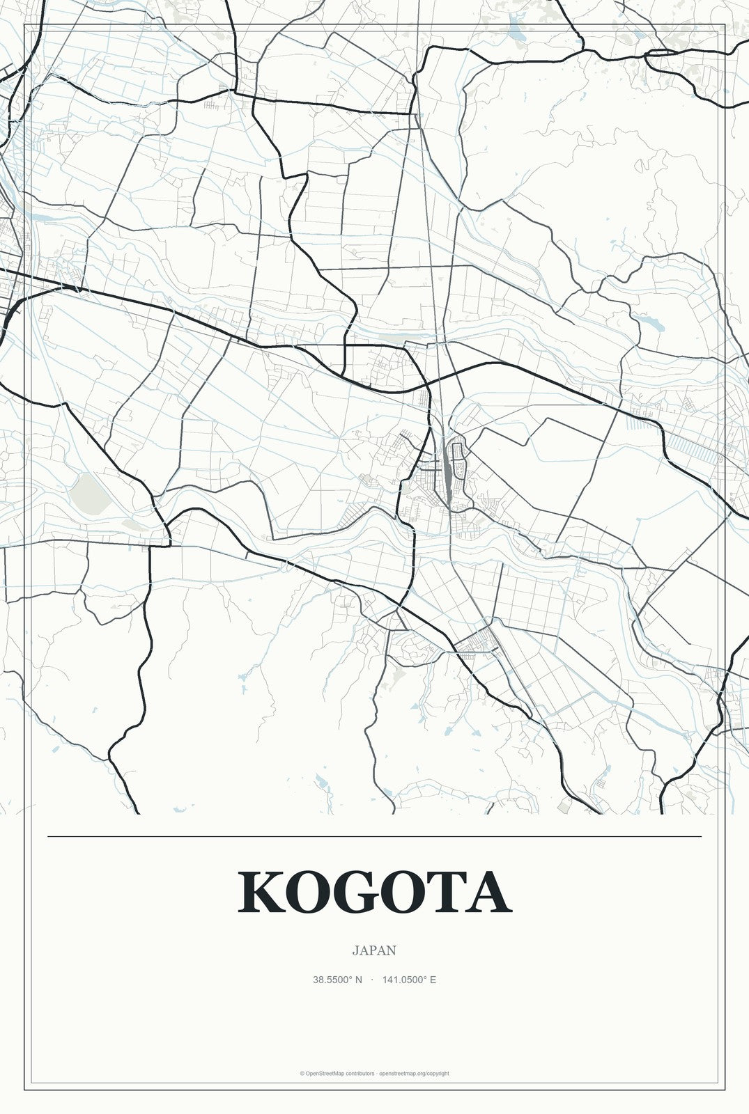 Kogota, Japan City Map Aluminum Sign in Gallery Air style